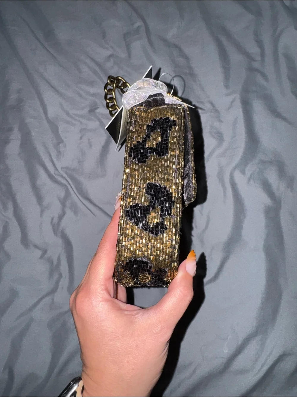 Beaded Cheetah Gold Chain Shoulder Bag Handmade in India New with Tags
